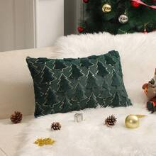 1pc Christmas Tree Decorative Pillow Cover, Soft Fluffy Luxury Sequin Pillow Sham For Bedroom, Sofa, Holiday, Winter Home Decor - Green - View 3