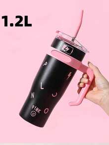 1 pieza Vaso aislado al vacío de acero inoxidable de 40 onzas con asa de pajita, taza de viaje de gran capacidad para el hogar, la oficina, regalo de Navidad, regalo de cumpleaños para amigos, regalo del Día de San Valentín - Multicolor - Ver 4