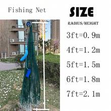 Green Multifilament Fishing Net Hand Throw Fishing Cast Net For Bait With Pendant Outdoor Nylon Monofilament Cast Net Sturdy Portable Fishing Accessories Fishing Kit Complete Working Tools Fishing Cast Nets Fishing Net Sport Fishing