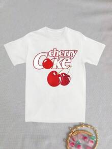 CHERRY COKEs Cherry Pattern Printed Women'S Stylish Men T-Shirt TRENDSSy Casual Women'S Round Neck, Everyday Summer Top For Ladies - trắng - Xem 1
