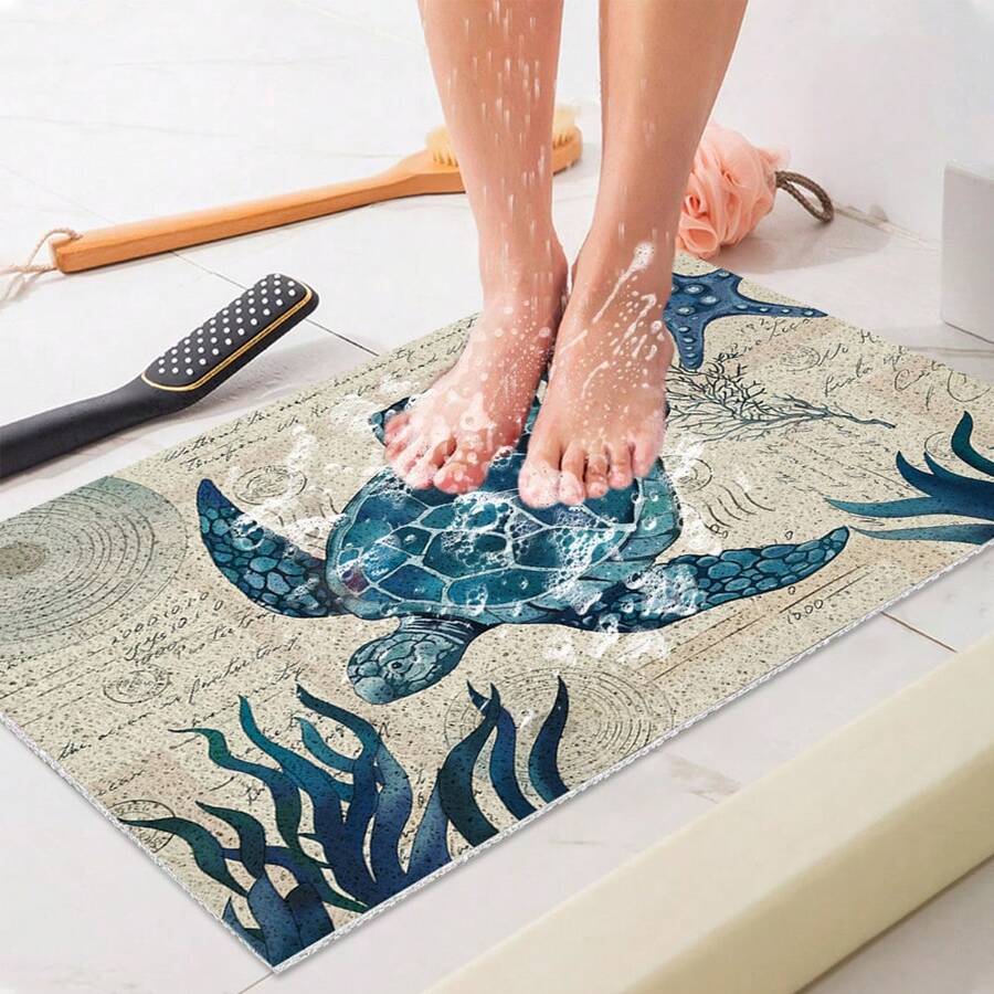 حصيرة الحمام غير الانزلاقية، حصيرة حمام ناعمة مريحة مع فتحات تصريف، حصيرة استحمام من مادة البي في سي بتصميم لوفة للتدليك، للاستخدام في الحمام والأماكن الرطبة، سريعة التجفيف