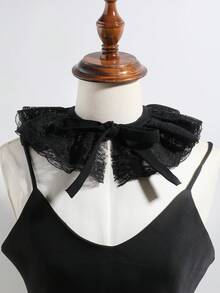 1 pezzo Colletto elegante da principessa in stile casual alla moda, bianco/nero, con motivo floreale trasparente e volant, adatto per abiti, feste, uscite e abbinamenti - Multicolore - Visualizzare 10