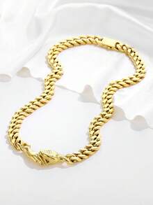 ZG YING ZHOU ZGYZ 1pc Fashionable Stainless Steel Miami 18K Gold-Plated Iced Out Reflective Cuban Link Necklace, Nightclub Wedding Accessory, Punk Retro Middle Eastern Minimalist Style Birthday Gift, Powerful Necklace Bracelet Jewelry