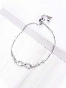 1pc Simple & Fashionable Geometric Infinity Loop Crystal Detail Adjustable Pendant Bracelet For Women, Suitable For Daily Wear And Gifting To Female Friends - Bạc - Xem 6