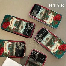 Funda protectora AG Matte Large Window 2 en 1 con diseño de flores rojas y verdes. Pantalla AG Frosted Large View Window 2 en 1 para phone 17, 17 Pro, 17 Pro, 16 Pro, 16 Pro, 16 Plus, 16, 15 Pro, 15 Pro, 15 Plus, 15, 14 Pro, 14 Pro, 14 Plus, 14, 13 Pro, 13 Pro, 13, 12 Pro, 12 Pro y 12 Series - Plateado - Ver 2