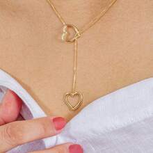 2-Piece Set Including A Hollow Double Heart Necklace And A Snake Bone Choker. 18K Gold Or 925 Silver Plated. - Vàng - Xem 3