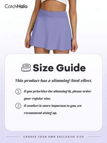 A 字高腰运动裙带口袋 - 收腹和内置短裤防闪光衬里网球裙 | 四向弹力修身透气时尚运动休闲健身迷你裙，适合健身房、网球、高尔夫、瑜伽（紫色，S~2XL）