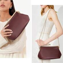 Women's Kiss Lock Crossbody Bag PU Medium Handbags Kiss Clasp Crossbody Shoulder Bags Tote Purse Messenger Handbag - 酒紅色 - 查看 4