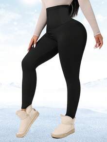 1pc High Waist Buttoned And Slimming Inner Wear With Fleece Thermal Lining - Black - View 6