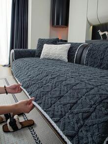 1pc Bohemian Style Sofa Cushion, Solid Color Plush Sofa Cover, All-Season Use, Wear-Resistant And Dirt-Resistant, Comfortable Sofa Pad For Home, Bedroom, Living Room, Home Decor