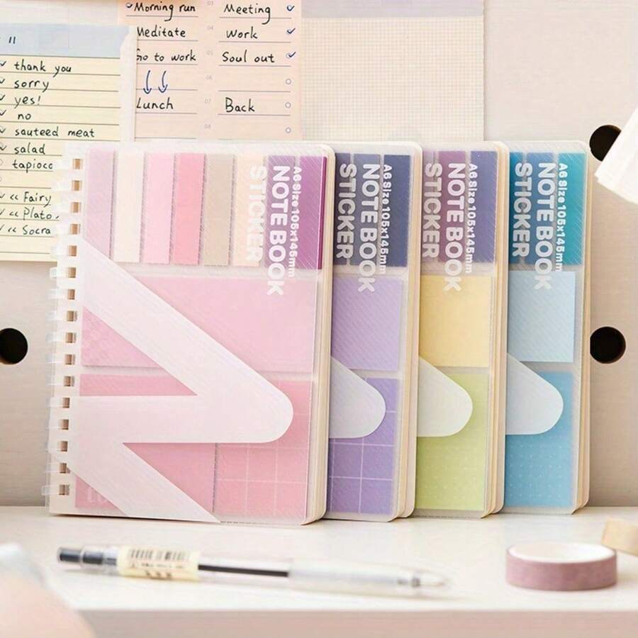 Multi-Functional Notebook Combination Set, Four-In-One Notebook With Sticky Notes, Index Stickers And Horizontal Lines, Loose-Leaf Book Waterproof Cover, Back To School And Office - Purple - View 1