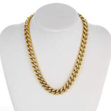 ZG YING ZHOU ZGYZ 1pc Fashionable Stainless Steel Miami 18K Gold-Plated Iced Out Reflective Cuban Link Necklace, Nightclub Wedding Accessory, Punk Retro Middle Eastern Minimalist Style Birthday Gift, Powerful Necklace Bracelet Jewelry