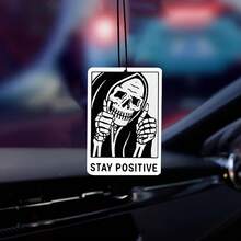 1PC/3PCS Gothic Gingerbread Car Air Freshener - Skull Design With 'STAY POSITIVE' Text, Alcohol-Based Fragrance For Car & Home Decor, Durable Hanging Ornament - Scented Tea - View 1
