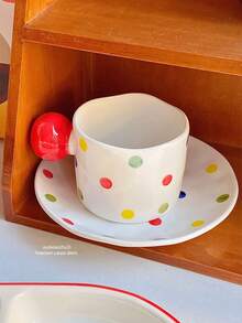 1 Set Dopamine Polka Dot Dinnerware Set, Colorful Glazed Ceramic Mugs, Household Plates And Coffee Cups, Creative Christmas/Birthday Gift