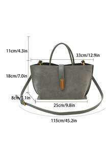 绒面质感小众手提包女士托特包篮包，新款秋冬时尚复古哑光咖啡棕色水桶包，单肩斜挎包带零钱包 - 灰色 - 查看 12