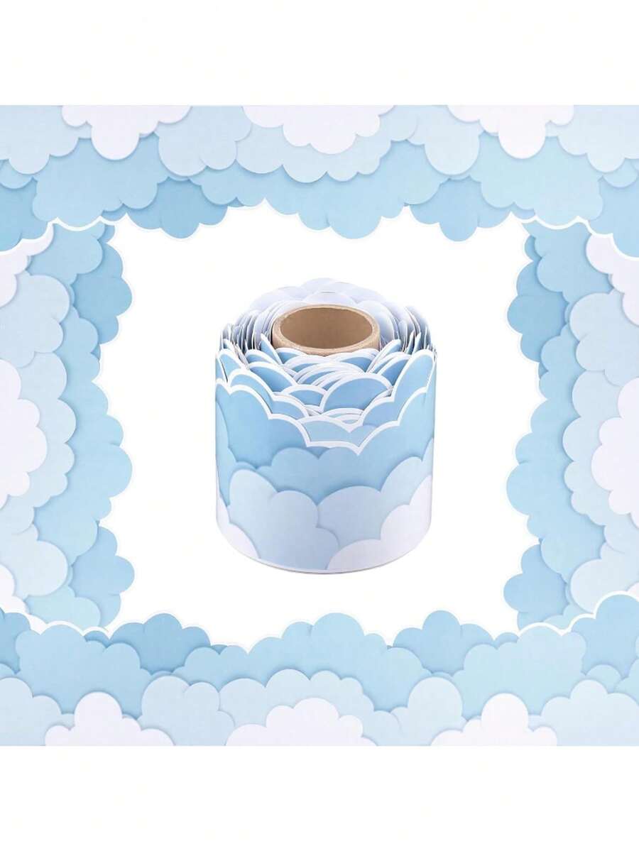 10米/卷，防水云边框装饰贴纸，黑板公告板教室装饰，笔记本，信封，教室，房间贴纸-可自由剪切 - 彩色 - 查看 1