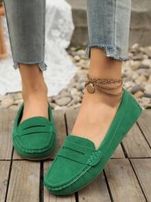 Giày bệt nữ màu xanh lá cây dệt kim bằng da lộn mới, giày bệt giả da lộn thanh lịch, giày lười thoải mái màu trơn phù hợp mọi mùa, mũi tròn, giày công sở cao cấp nhẹ, đa năng cho nữ, giày đi làm/đi chơi, giày công sở, giày lười nữ, giày dự tiệc nữ, giày công sở thường ngày cho nữ - màu xanh lá - Xem 5
