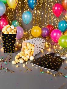 24pcs/12pcs/6pcs Black & White Foil Polka Dot Gift Boxes, Holiday Party Packaging Boxes - Multicolor - View 6