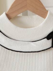 Girls Casual Crew Neck Long Sleeve Thin Sweater, Autumn/Winter - White - View 3