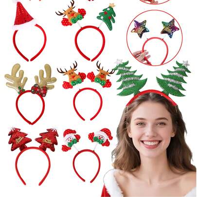 3件套圣诞头箍，圣诞老人驯鹿角圣诞树头饰帽，圣诞节、生日、拍照道具、节日装扮配饰、圣诞装饰、家居圣诞礼物、圣诞装饰品