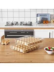 1 Tier/2 Tier Egg Storage Box,30/40/60 Grid Stackable PET Egg Storage Set,Multi-Layer Egg Tray Container,Drawer Type Egg Storage Organizer,Transparent Fresh Organizer,For Kitchen Refrigerator Use - 2層裝60網格 - 查看 7