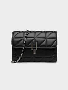 Elegant Quilted Chain Bag Versatile Diamond Square Bag - Black - View 2