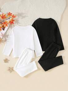 4 Stücke Jungen Lässig Thermo Rundhals Langarm T-Shirt Unterwäsche und Lange Hose Set, einfarbig dick Rundhals Langarm und Hose, geeignet für Outdoor-Tragen, bequem und hautfreundlich, toll als Geschenk