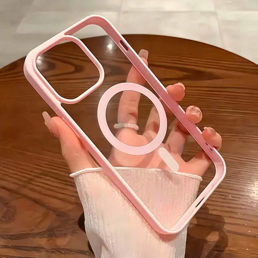 1 pièce Étui de téléphone magnétique en acrylique de couleur unie rose compatible avec Apple 16 Pro Max, 11/12/13/14 Plus, XR/7/8 Plus, 15 Pro Max, 17/17 Ari/17 Pro Max. Nouveau cadeau de base pour le printemps et l'anniversaire - Rose bonbon - Voir 1