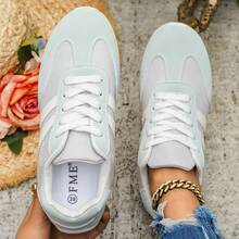 Women's Retro Round Toe Lace-Up Soft Bottom Comfortable Shoes, Casual Versatile Breathable Summer Daily Running Sneakers, Solid Color - Xám - Xem 5