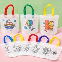 8pcs/Set Japanese Style Minimalist Cartoon DIY Pattern Graffiti Art Tote Bag, DIY Painted Document Bag - Multicolor - View 4