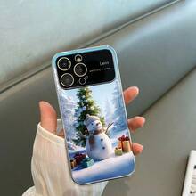Funda protectora para teléfono con diseño de muñeco de nieve electrochapado | AG Mate con ventana grande 2 en 1, compatible con las series 12/13/14/15/16 (incluidos Pro, Pro, Plus y otros modelos), funda antigolpes, resistente a caídas, mate, elegante, de alta calidad, con tecnología electrochapada, protectora, delgada, para usuarios y compradores navideños. - Plateado - Ver 5
