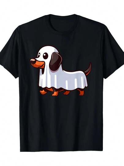 Camiseta de disfraz de Halloween de gato y perro de patas largas humorístico - Camiseta unisex de cuello redondo con diseño de gato de patas largas en estilo de caricatura, camiseta casual negra de verano para adultos, disfraz de Halloween |   Camiseta con patrón optimista |   Tejido de estiramiento medio