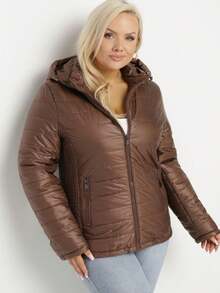 Chaqueta acolchada con capucha desmontable e inserciones elásticas - Marrón - Ver 4