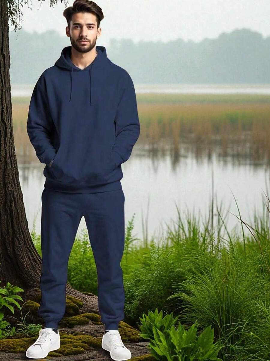 Men Sweatshirt Co-Ords - Navy Blue - View 1