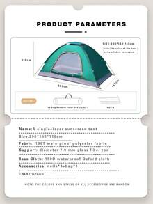 1pc Camping Tent, Multi-Color Options, Waterproof, UV-Resistant, Anti-Mosquito, Easy Assembly, Portable, Handmade, Outdoor Accessories, Suitable For 1-3 People Camping, Hiking, Trekking