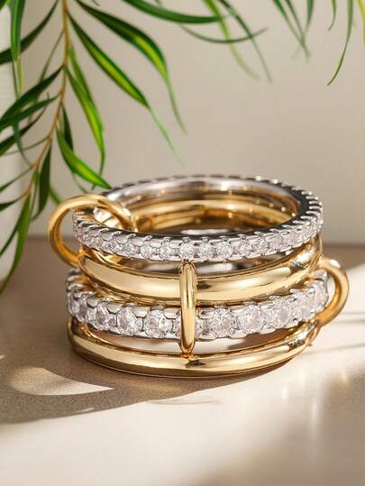 4-Piece Overlapping Rings For Women, Fashion Minimalist Style, Suitable For Banquet, Wedding, Party And Anniversary Occasions