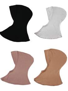 4 Peças/Conjunto Touca Interna Modal de Cor Sólida Com Capa Para o Pescoço, Elástica, Macia e Respirável para Mulheres, Lenço, Chapéu, Acessórios de Abaya, Véu Diário