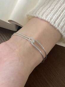1pc 925 Sterling Silver Twisted Bracelet, Luxury Everyday Jewelry For Women, Elegant & Versatile, Suitable For Valentine's Day, Birthday, Party And Daily Wear - Silver - View 4
