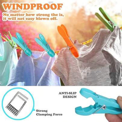 1/12PCS Color Laundry Pegs Hanging Clothes Pins Clips Heavy Duty Non-Slip Windproof Plastic Clamp Towel Sock Pins Hanger For Home Laundry Room Closet Dorm Apartment Travel, Colorful Strong Grip, Rustproof, Anti-Slip, Durable Laundry Clips, Versatile Towel Clips, Secure Clothes Pin Holder, Quick Dry, Compact Storage, Breathable Everyday Use, Fashionable Household Accessory