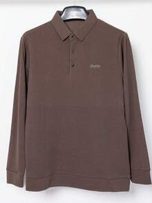 Autumn/Winter Bark Texture Print Long Sleeve Polo Shirt, Suitable For Business Commute And Matching - Coffee Brown - View 2