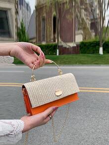 迷你时尚编织手提包（随机缝线颜色） - 橘色 - 查看 2