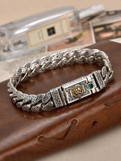 1 chiếc vòng tay đầu sư tử họa tiết Ả Rập cổ điển thời trang, quà tặng phụ kiện tinh tế dành cho nam giới