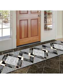 1PC Bohemian Vintage Long Runner Rug, Geometric Black & Gold Pattern, Stain-Resistant & Non-Slip, Crystal Velvet Grooved Carpet, Suitable For Decorating Bathroom, Bedroom, Hallway, Camping And Other Places - Multicolor - View 10