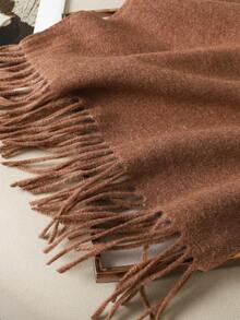 1 pieza Bufanda de cachemira de color amarillo brillante con flecos para mujer, tamaño 30*180cm, chal suave, adecuado para vestidos en , verano, otoño e invierno - Color café rojo - Ver 6