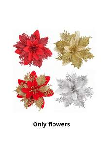 27pcs/Set Flower Design Christmas Tree Decoration,Christmas Wreath Christmas Tree Flowers Ornaments,Contains 9pcs Flowers, 9pcs Clips, 9pcs Rods, Suitable For DIY Christmas Wedding Party Happy Decorations, Christmas Tree Decoration Supplies, Scene Decorations, Holiday Home Decorations, Corridor Office Courtyard Decorations