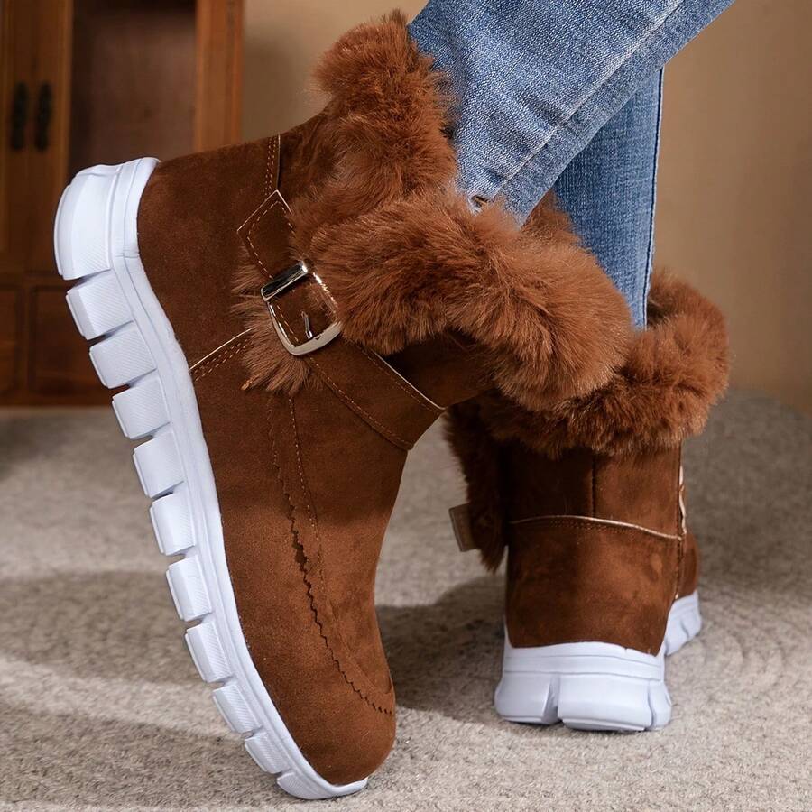Women's Faux Fur - Trimmed Suede Ankle Boots: Warm & Stylish Winter Essential - 棕色 - 查看 1