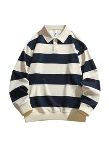 Men's Autumn Clothing: Men's Striped Polo Shirt With Collar, Striped Long Sleeve Shirt, Retro Style Men's Shirt, Men's Versatile Loose T-Shirt, Knit Polo Shirt, Shirt