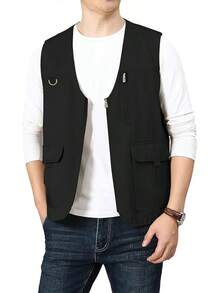 Men's Casual Outdoor Cotton Vest Lightweight Breathable Multi-Pocket Fishing Travel Vests OutwearChristmas IQWV - 04-黑色 - 查看 6