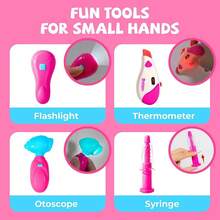 Kit médico para niños pequeños de 3 a 5 años, kit médico de juego preescolar con estetoscopio, puño de presión arterial y bolsa de transporte, juguetes de vestir para niños a partir de 3 años - Bebé rosa Dr. Kit - Ver 5