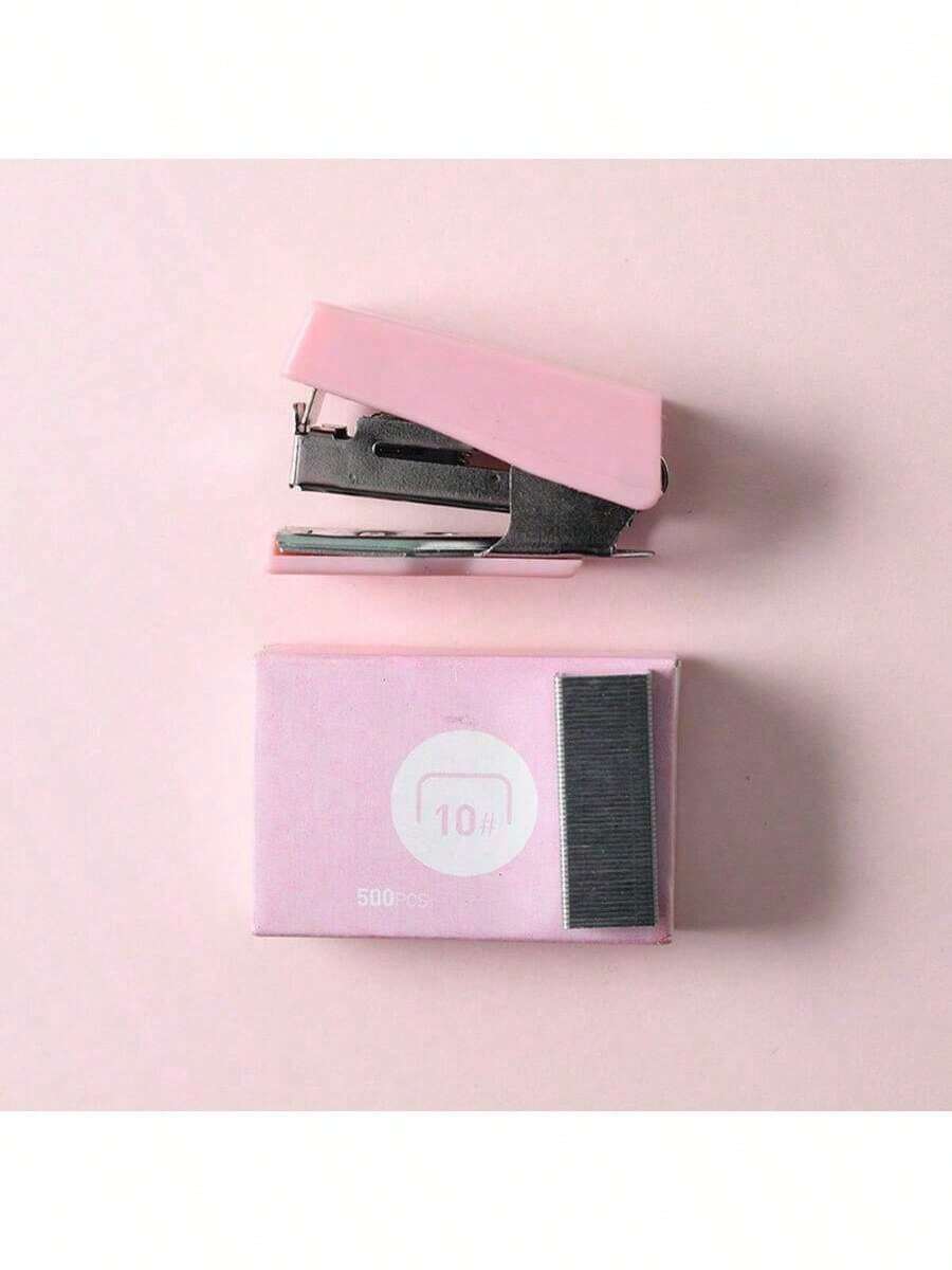 1 Juego de Grapadora, incluye Grapadora + Grapas, Diseño Clásico Adecuado para Oficina y Estudio - Rosa - Ver 1